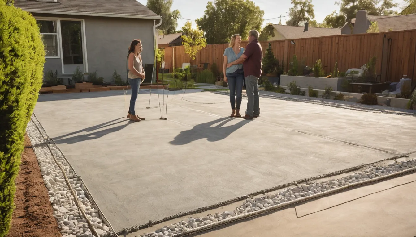 A homeowner and a provider reviewing a patio layout in the Dublin area