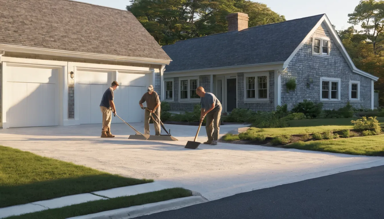 A freshly finished concrete driveway beside a Cape Cod style home in Dublin