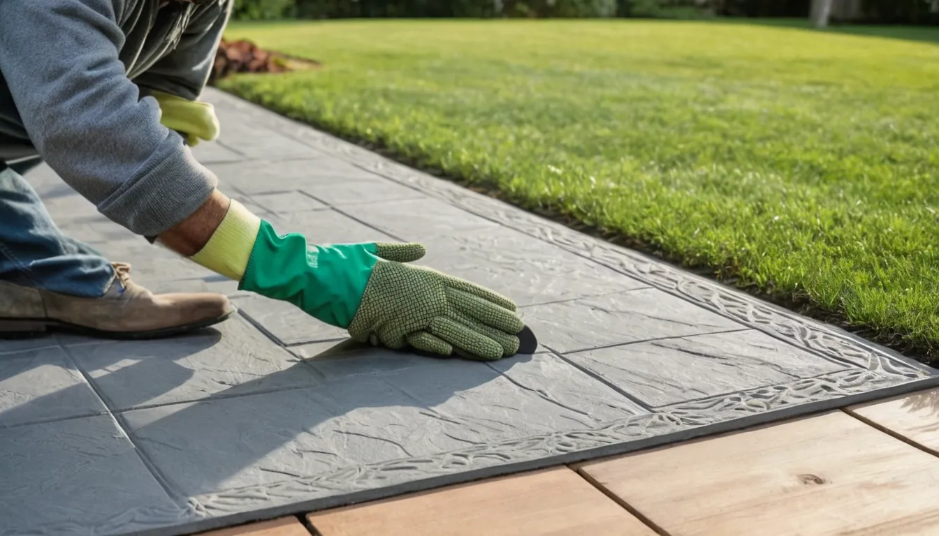 Stamped concrete patio with a slate pattern behind a Cape Cod style home in Dublin
